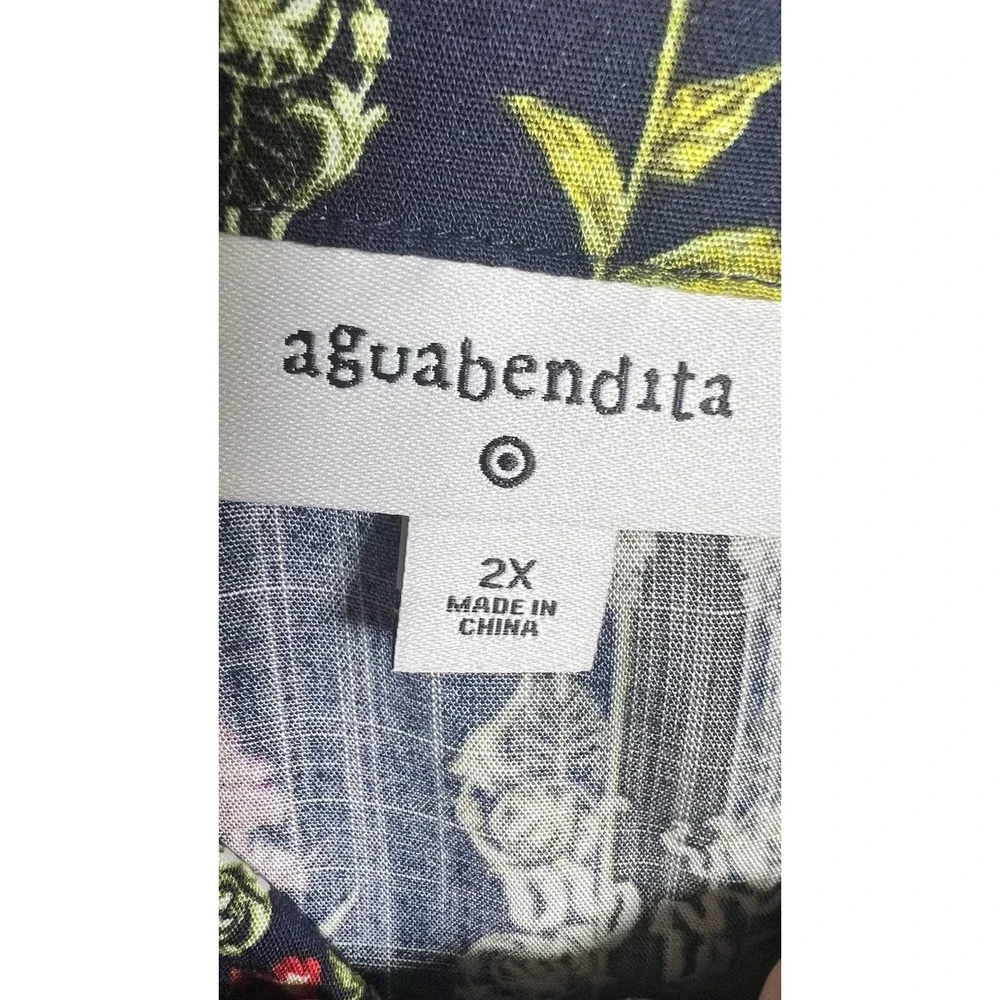 Agua Bendita Target Plus‎ 2X Tile Floral Ruffle Sleeves Pockets Coquette Dress - Picture 6 of 9